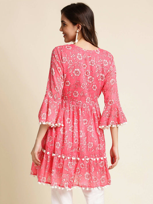 Pink Cotton Floral Printed Top - Himanshi - Swadesiicart