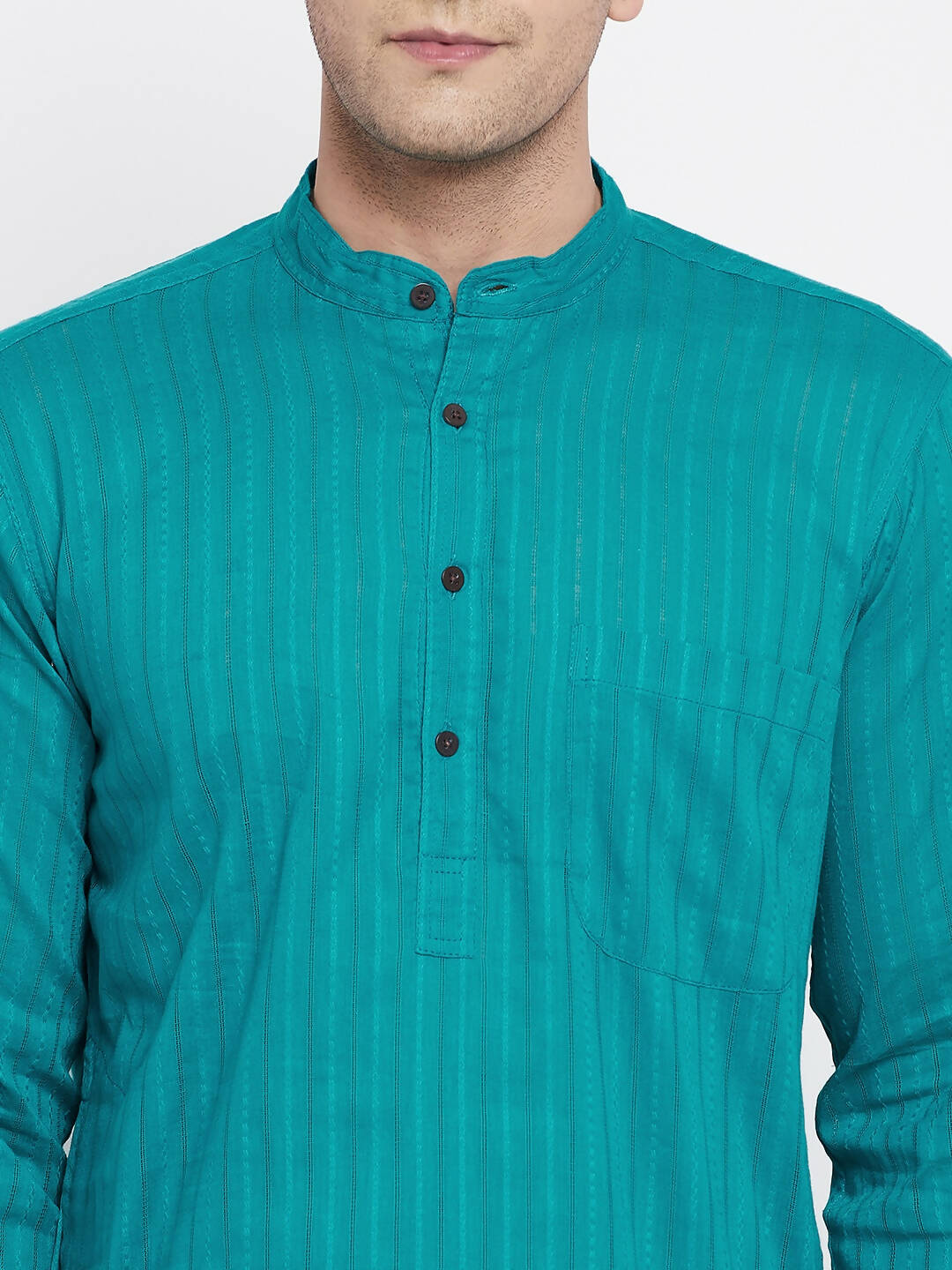Even Apparels Green Pure Cotton Men's Kurta With Band Collar | Swadesiicart