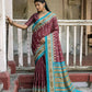 Vishnu Weaves Women's Maroon Cotton Silk Printed Saree with Blouse - Swadesiicart