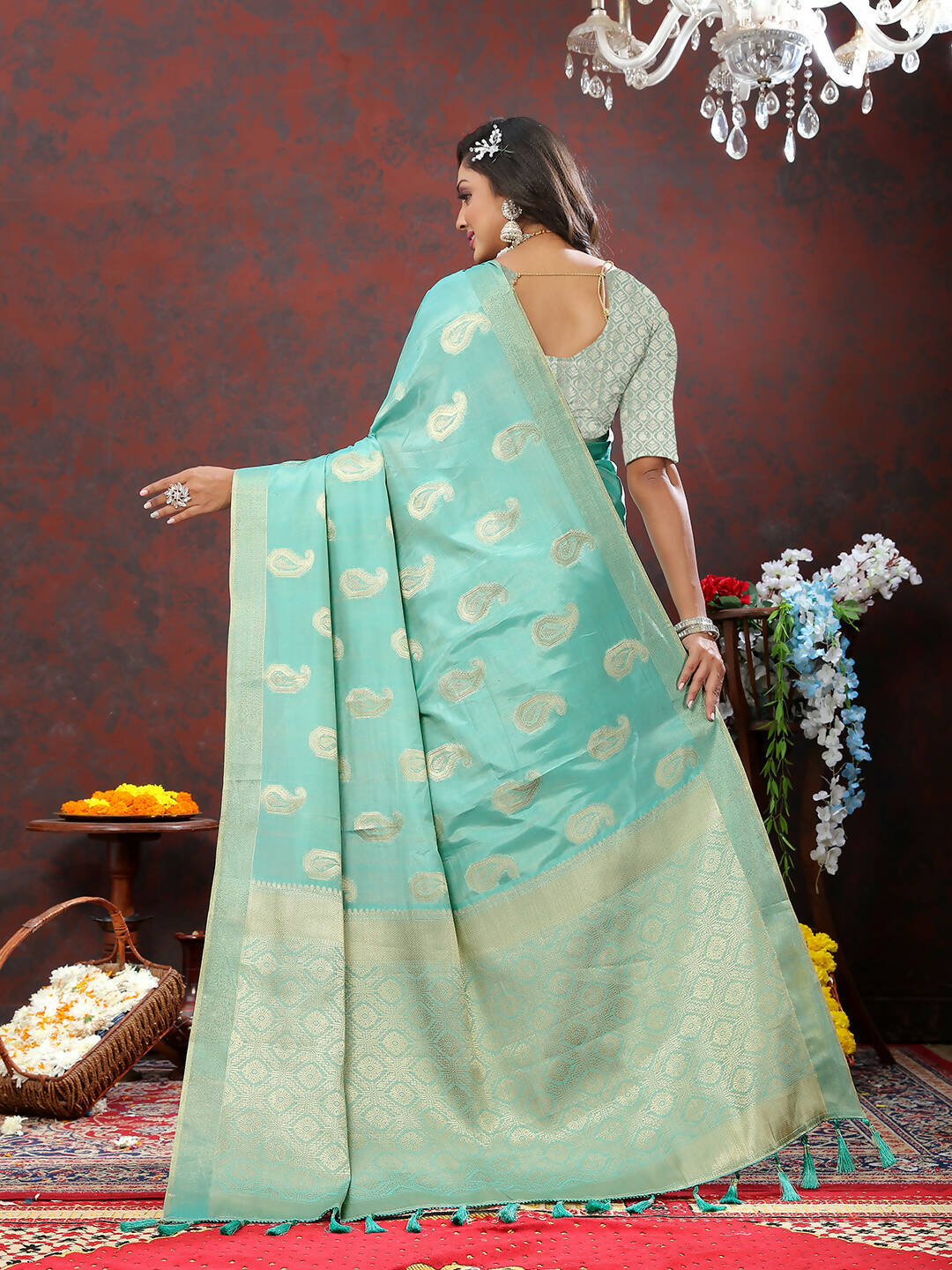 Lorenvalley Fashion Skyblue Cotton Woven Design with Zari Weaving Design Saree - Swadesiicart