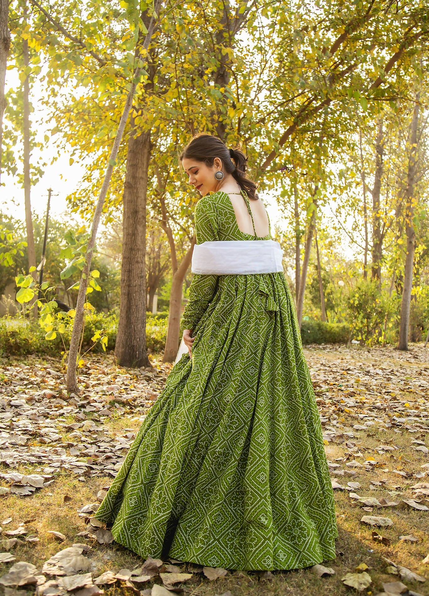 Green Pure Maslin Bandhej Print Work Stitched Suit With Dupatta - Anbazaar | Swadesiicart
