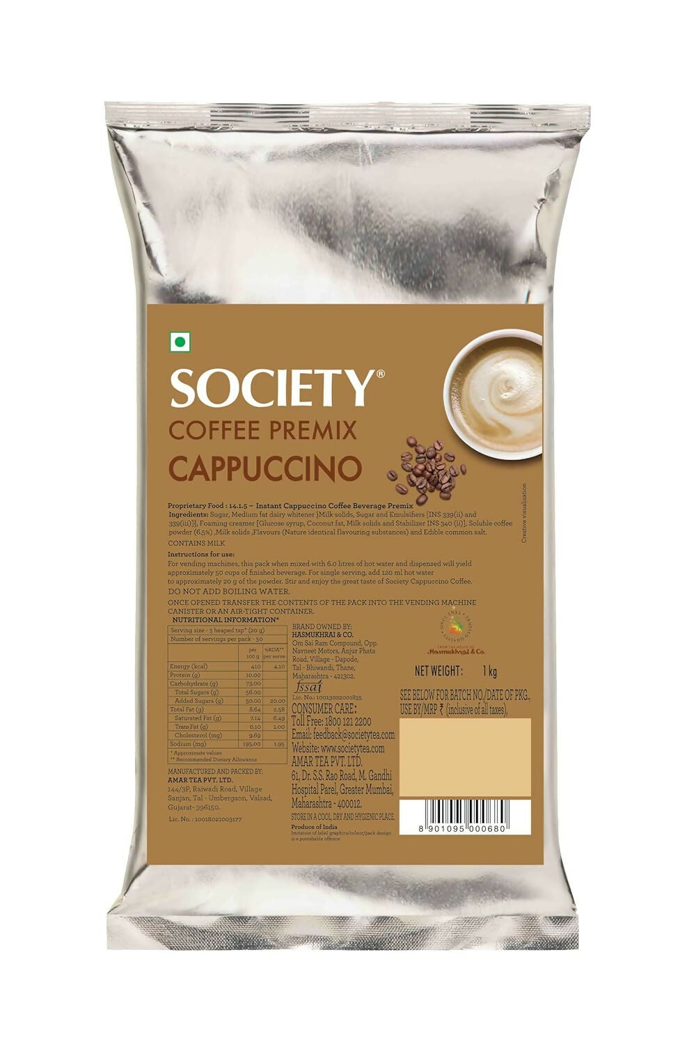 Society Cappuccino Premix Pouch | Swadesiicart