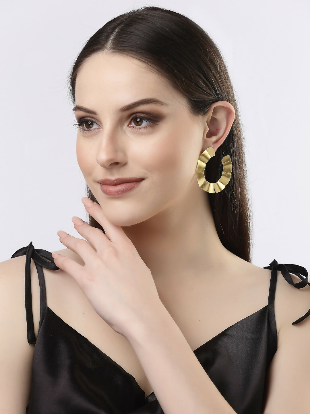 NVR Women Gold-Polished Contemporary Drop Earrings - Swadesiicart