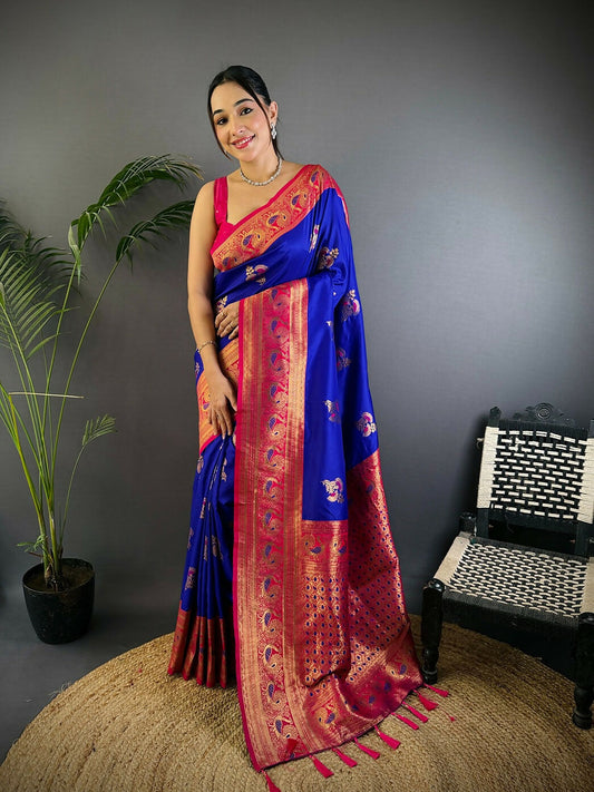 Joban Fashion Banarasi Royal Blue Woven Soft Silk Saree | Swadesiicart