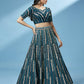 House of Panchhi Teal Pure Georgette Sequinse Work Lehenga & Blouse with Dupatta | Swadesiicart