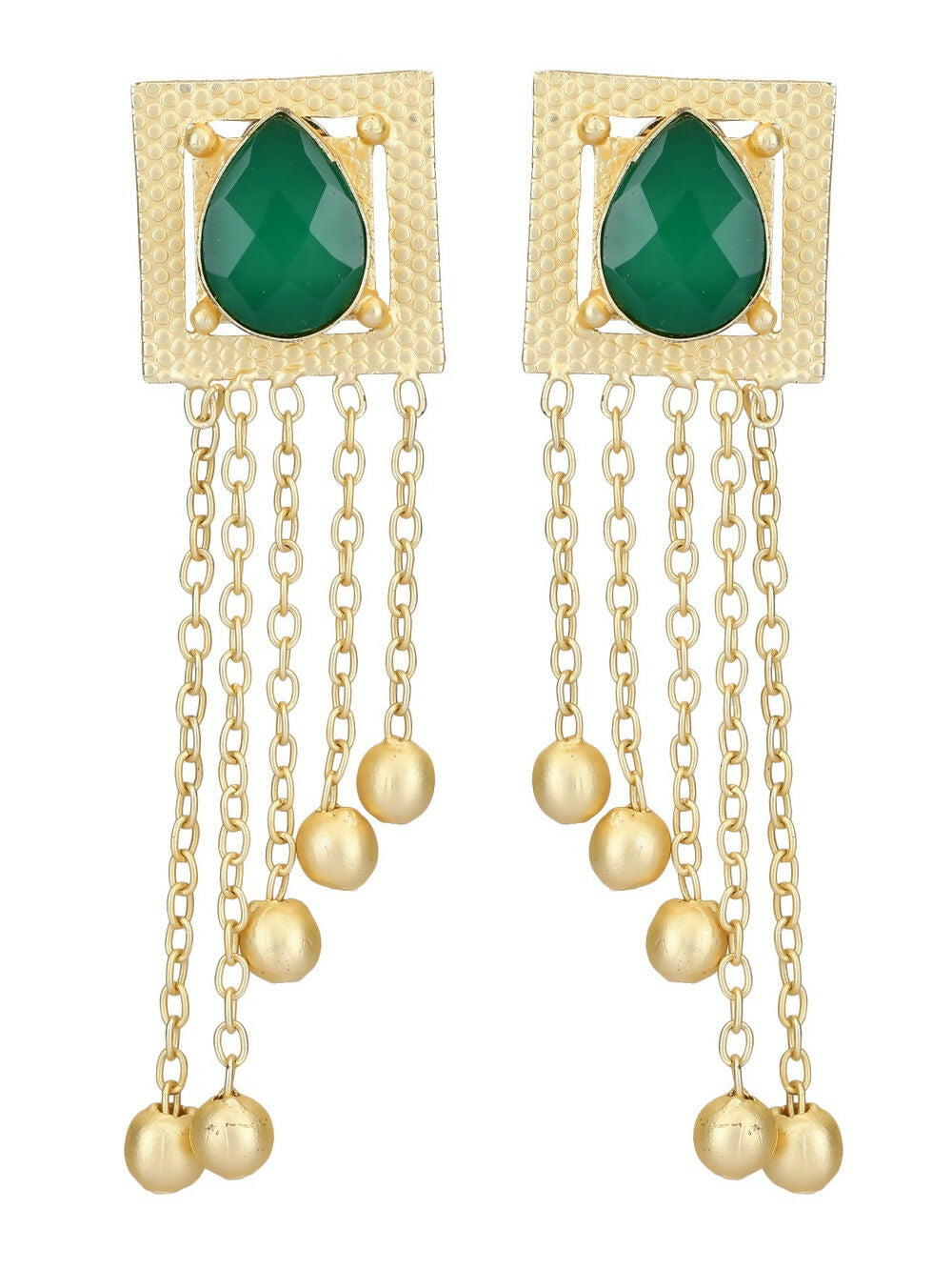 Joban Fashion Women Green Stone Golden Beats Matte Gold Earrings | Swadesiicart