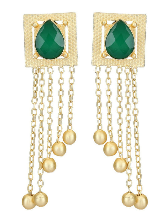 Joban Fashion Women Green Stone Golden Beats Matte Gold Earrings | Swadesiicart