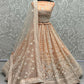 Jyoti Fashion Women's Peach Net Patterned Thread Embroidered with Sequins Wedding Lehenga Choli | Swadesiicart