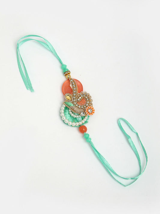 NVR Women & Men Set of 2 Multicolor Stone-Studded & Beaded Bhaiya Bhabhi Rakhi With Roli Chawal & Chocolate | Swadesiicart