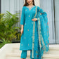 The52 Blue Women's Gorgeous Viscose Fabric Embroidered Work Straight Kurta, Pant and Dupatta Set - Swadesiicart