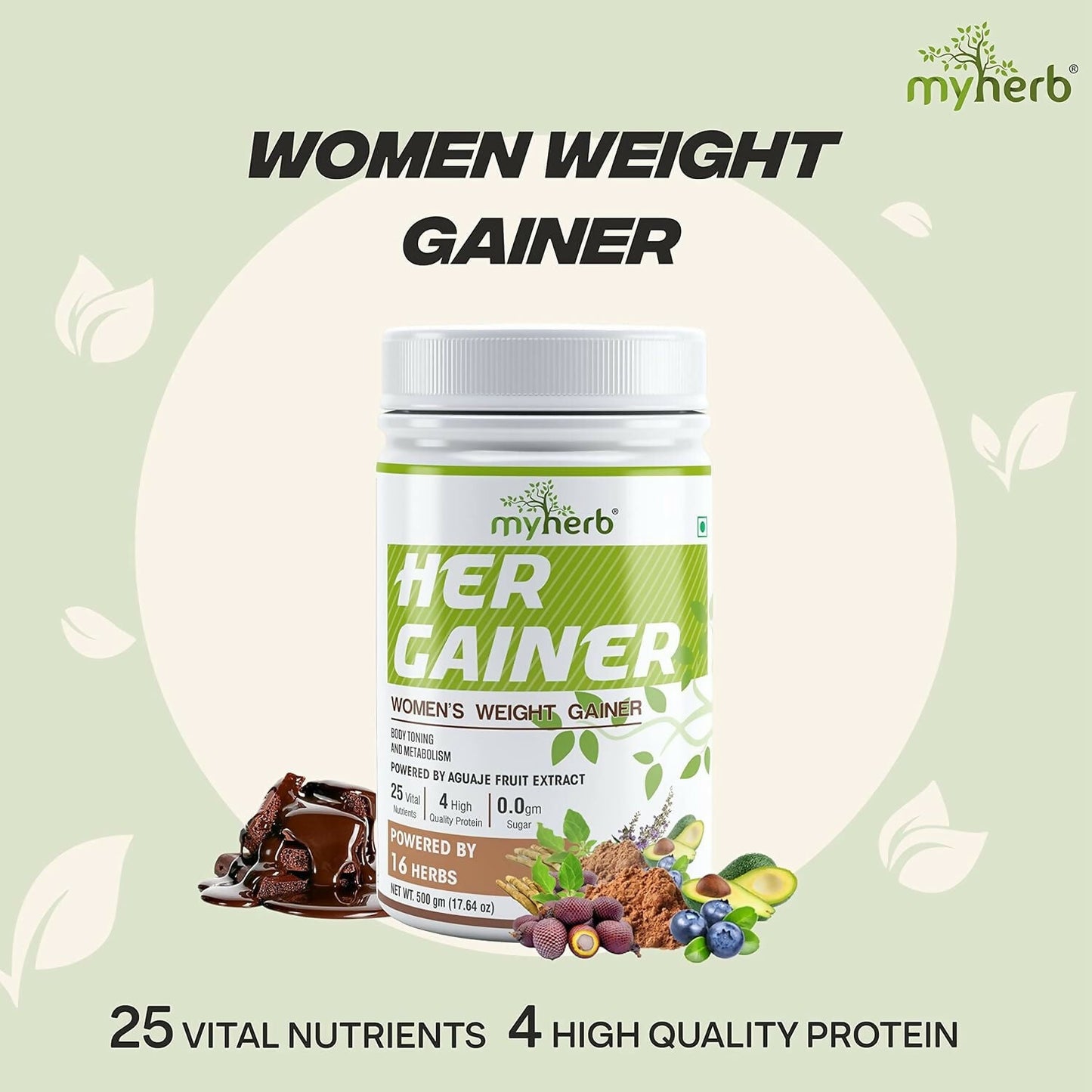 Myherb Women’s Weight Gainer, Her Gainer With 16 Herbs & Aguaje Fruit For Weight & Mass Gainer And Muscle Growth For Women - Swadesiicart