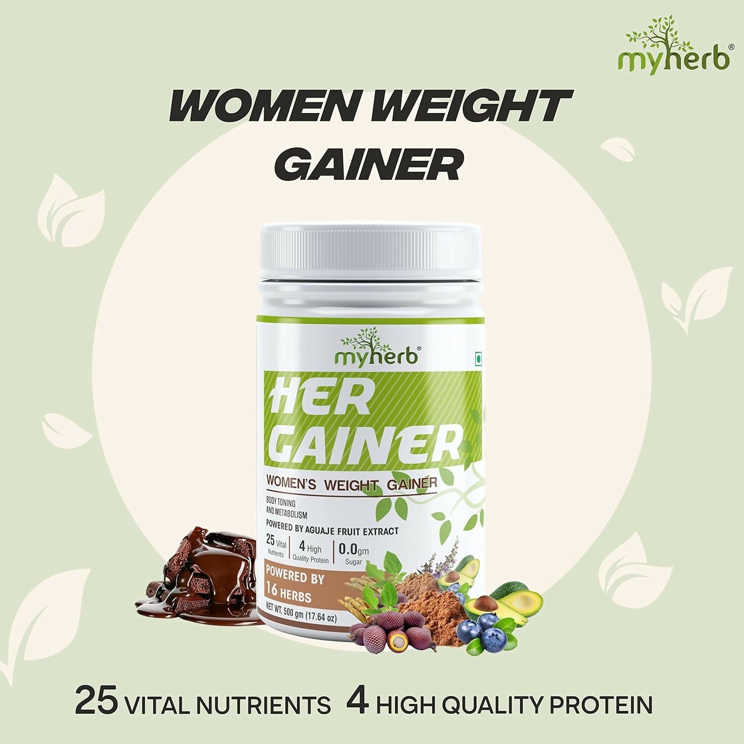 Myherb Women’s Weight Gainer, Her Gainer With 16 Herbs & Aguaje Fruit For Weight & Mass Gainer And Muscle Growth For Women - Swadesiicart