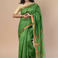 Very Much Indian Handloom Cotton Silk Maheshwari Saree With Sleek Golden Border - Leaf Green | Swadesiicart