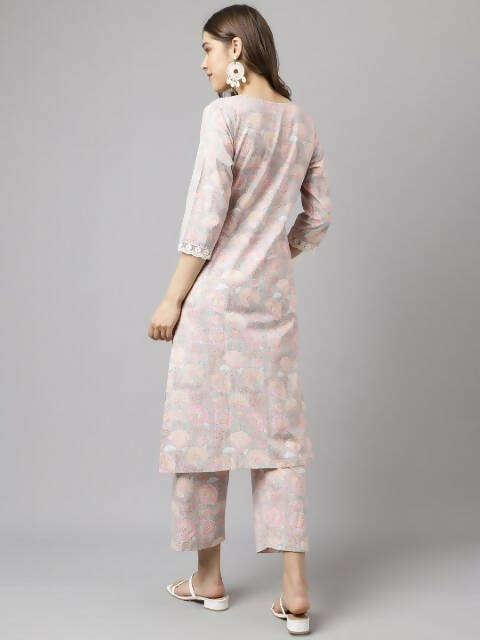 FIORRA Women's Pink Cotton A-Line Kurta Set - Swadesiicart
