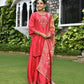 Vaasva Women's Silk Red Emboidered Solid Kurta, Sharara & Dupatta Set | Swadesiicart