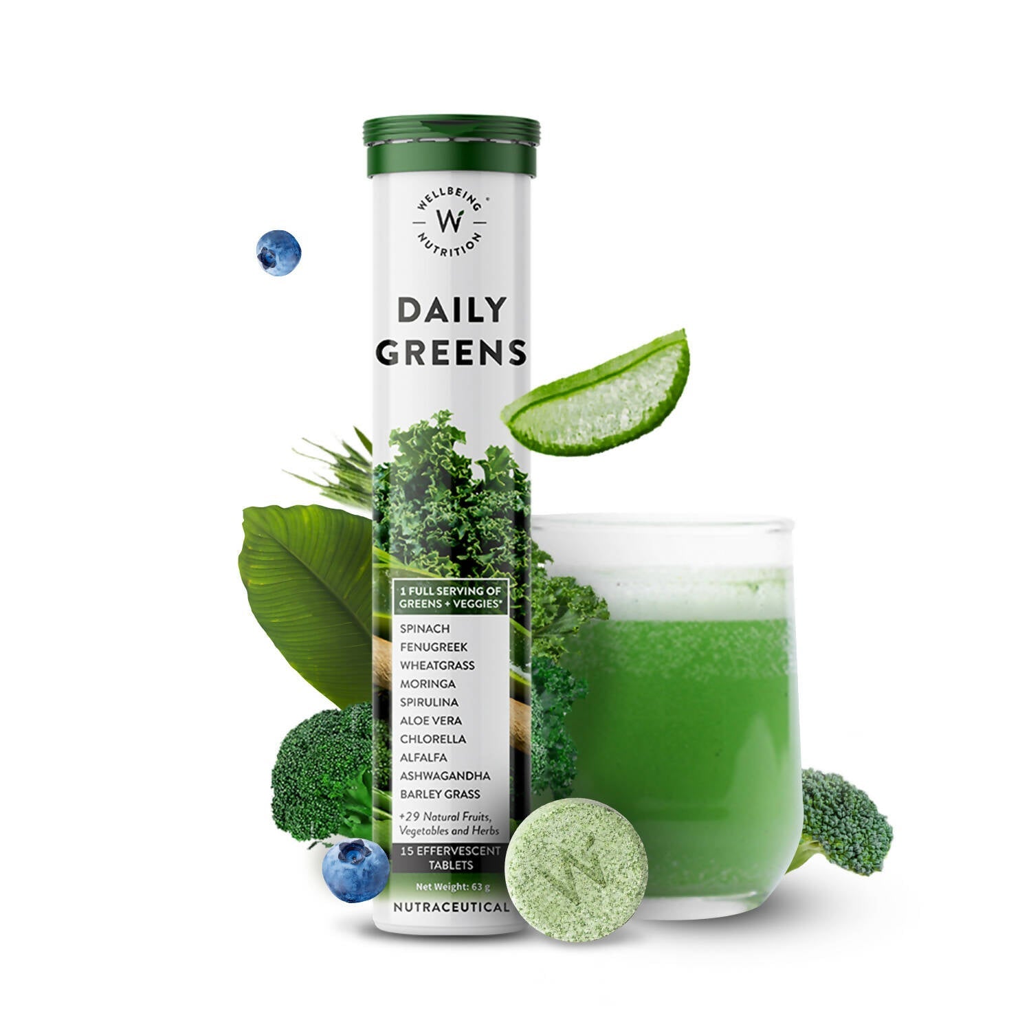 Wellbeing Nutrition Daily Greens Effervescent Tablets - Nutritionalab Private Limited