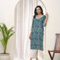 Vaasva Women Ferozi Cotton Printed Straight Kurti With Pant - Swadesiicart