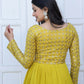 Jyoti Fashion Women's Yellow Sequence Zari Embroidered Faux Blooming Anarkali Dress | Swadesiicart