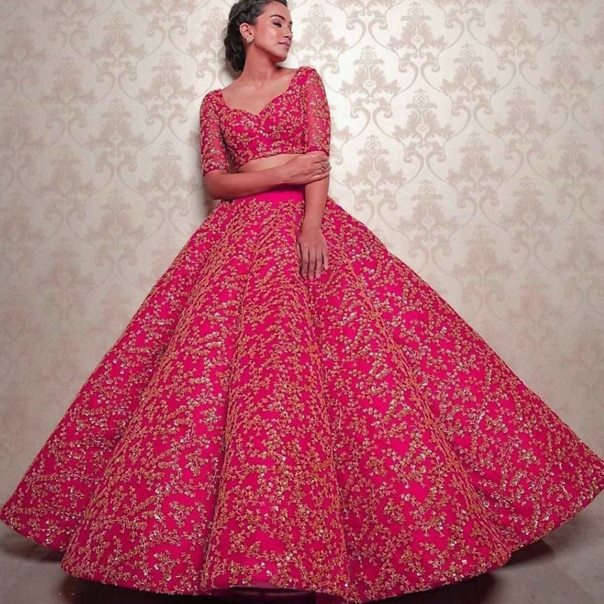 Jyoti Fashion Glamorous Rani Pink Silk 3MM Sequins with Coding Dori Embroidery Lehenga Choli with Dupatta | Swadesiicart