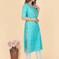 NOZ2TOZ Women's Printed & Embroidered Straight Cotton Sky Blue Stitched Kurta (1Pc) - Swadesiicart