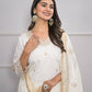 White Viscose Silk Embroidery with Thread and sequence Stitched Suit With Dupatta - Tanisha | Swadesiicart