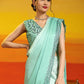 Sea Green Ombre Satin Georgette Plain Ready to wear Saree with stitched Blouse - Vrinda | Swadesiicart