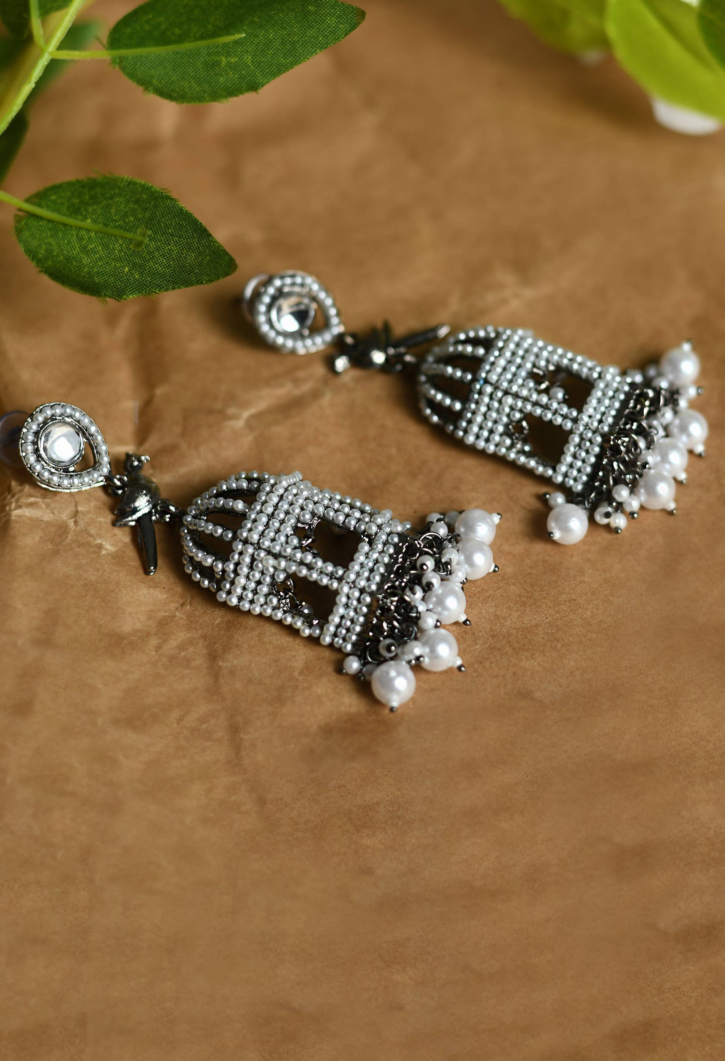 Mominos Fashion Johar Kamal Silver Color Bird Nest Earrings With Pearls - Swadesiicart