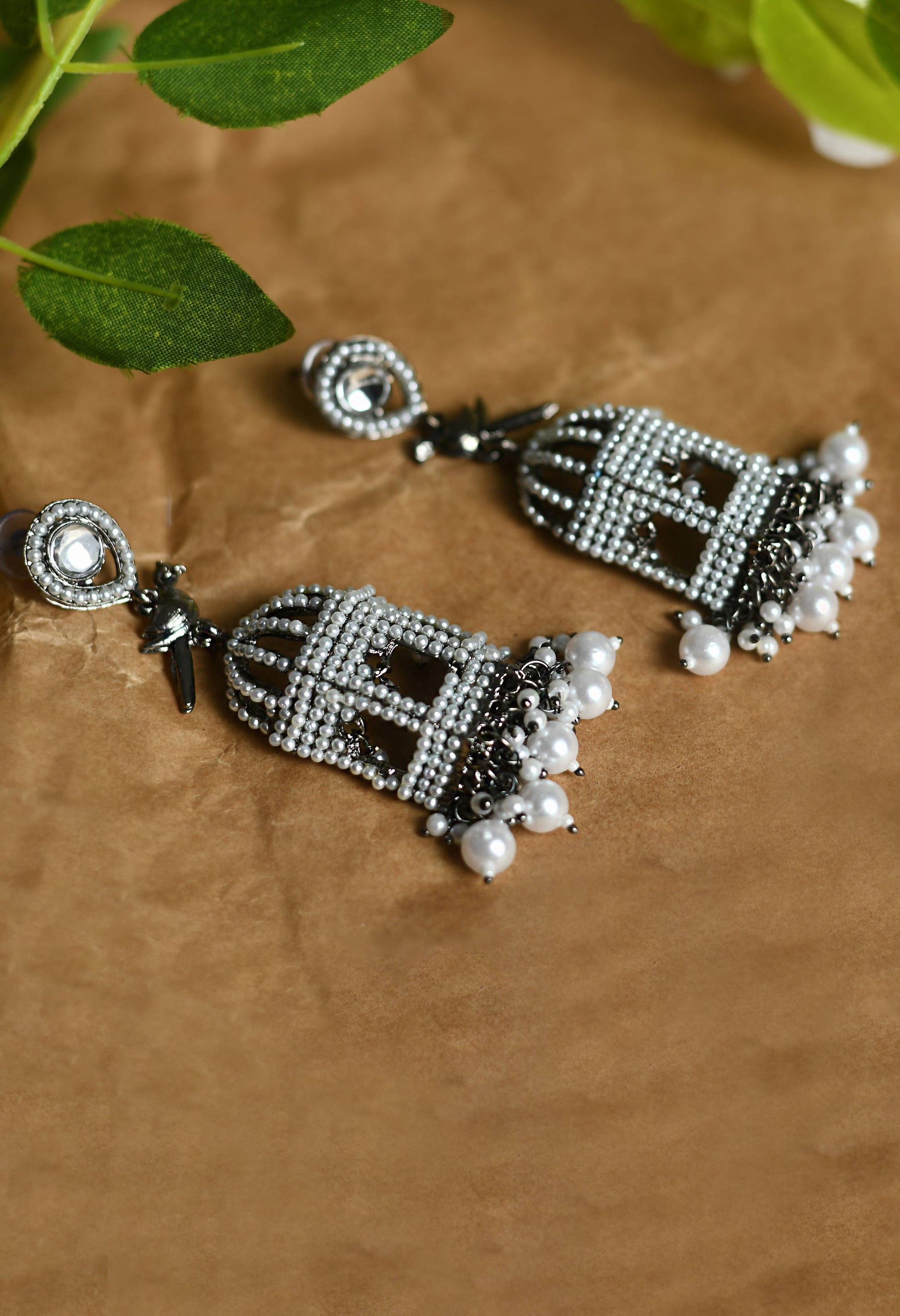 Mominos Fashion Johar Kamal Silver Color Bird Nest Earrings With Pearls - Swadesiicart