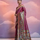 Vishnu Weaves Women's Wine Paithani Silk Zari Woven Saree with Blouse - Swadesiicart