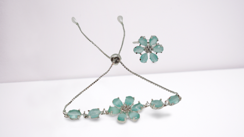 Rhodium-Plated Alloy American Diamond Studded Bracelets & Ring Set - The Pari - The Pari - Dinesh Associates