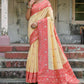 Vishnu Weaves Women's Red Handloom Raw Silk Woven Saree with Blouse - Swadesiicart