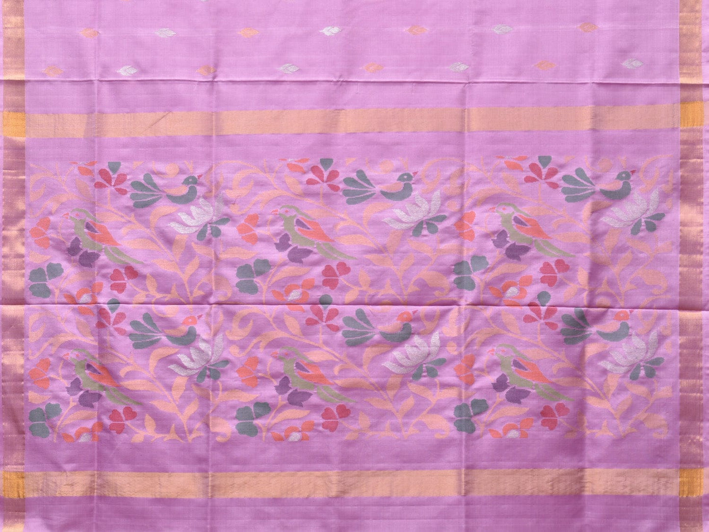 Lavender Uppada Silk Handloom Saree with Birds and Floral Pallu Design - Global Threads | Swadesiicart