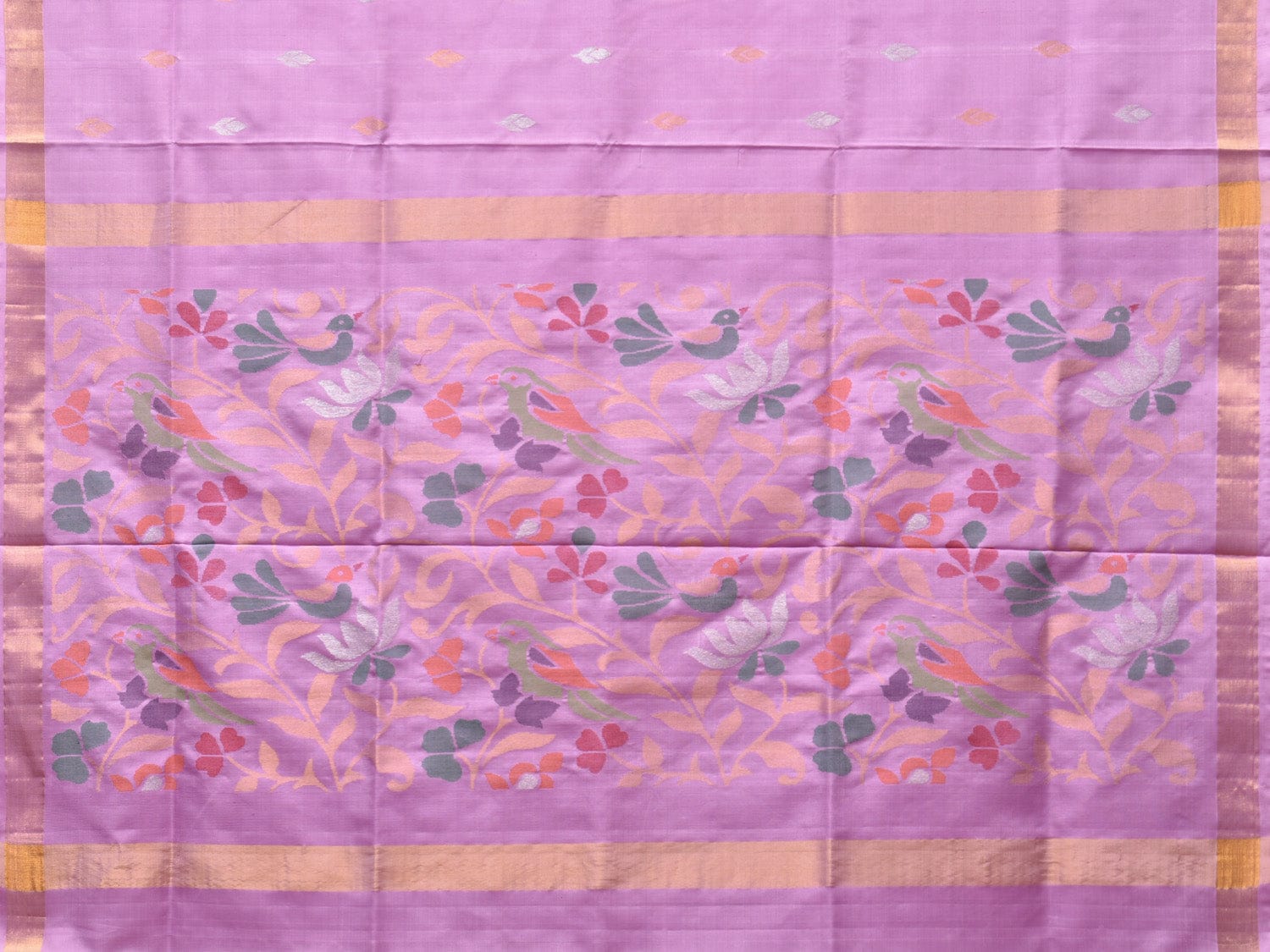 Lavender Uppada Silk Handloom Saree with Birds and Floral Pallu Design - Global Threads | Swadesiicart