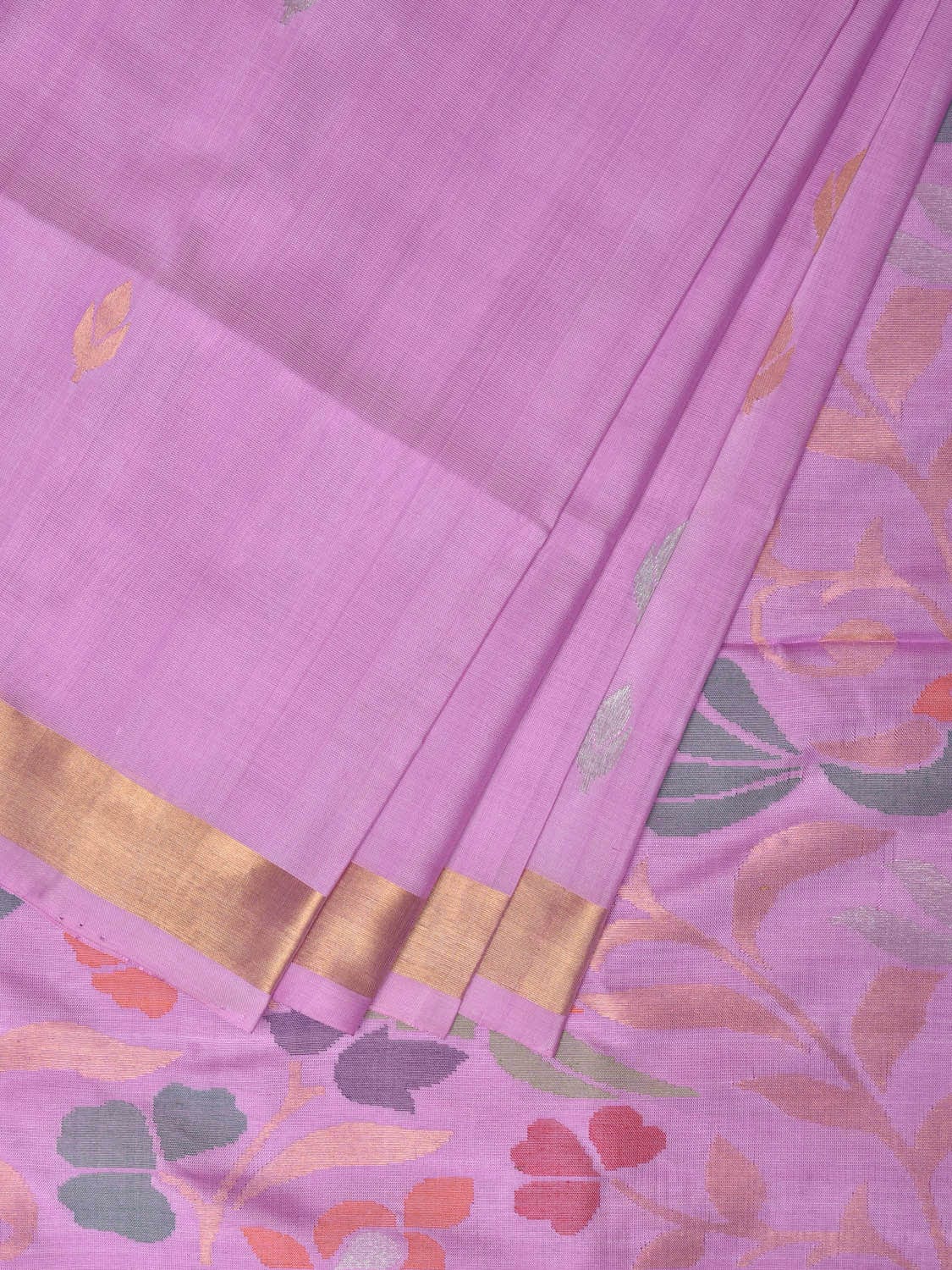 Lavender Uppada Silk Handloom Saree with Birds and Floral Pallu Design - Global Threads | Swadesiicart