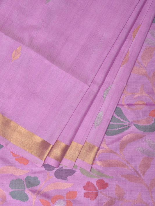 Lavender Uppada Silk Handloom Saree with Birds and Floral Pallu Design - Global Threads | Swadesiicart