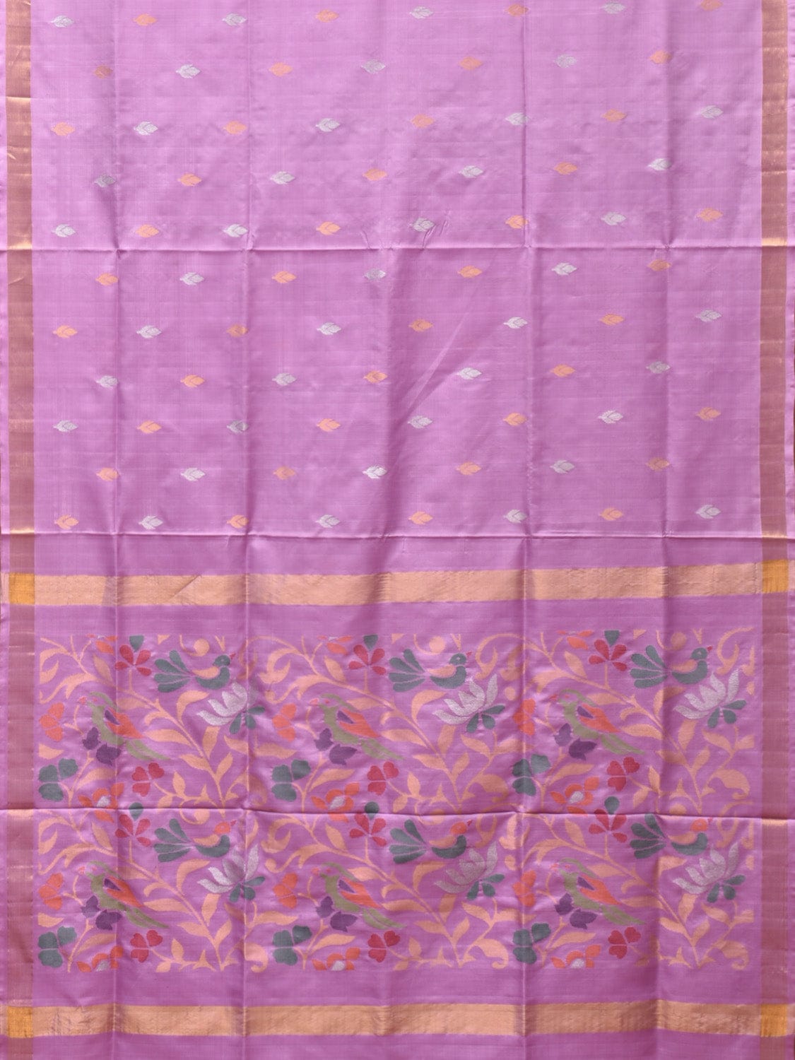 Lavender Uppada Silk Handloom Saree with Birds and Floral Pallu Design - Global Threads | Swadesiicart