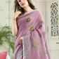 Anaita Lavender Linen Embroidery Saree With Blouse