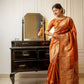 Vishnu Weaves Women's Orange Handloom Raw Silk Woven Border Saree with Unstitched Blouse - Swadesiicart