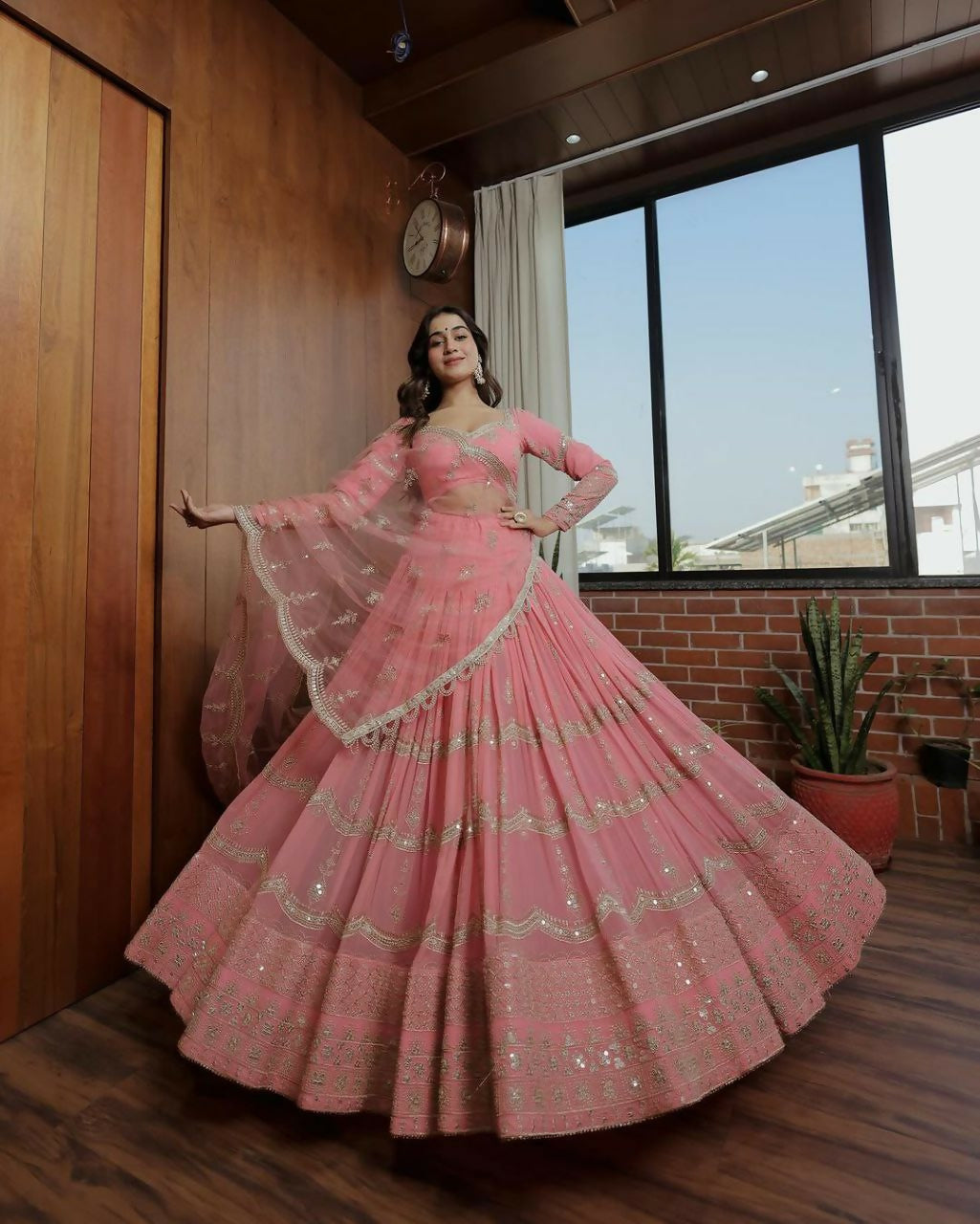 Jyoti Fashion Women's Baby Pink Faux Georgette 5MM Sequins with Zari Embroidered Designer Lehenga Choli Set | Swadesiicart