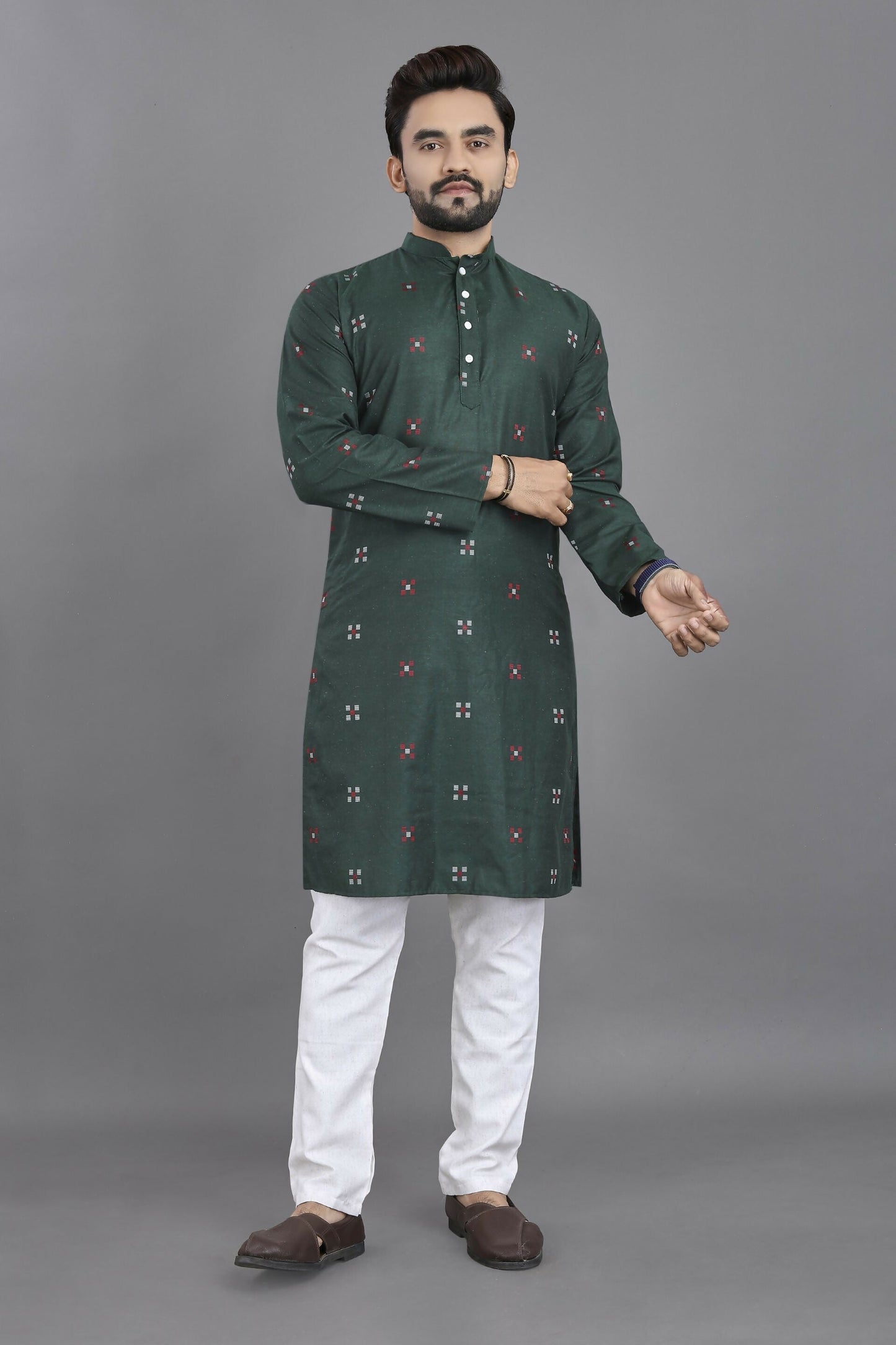 Anaita Green Weaving Linen Cotton Straight Kurta