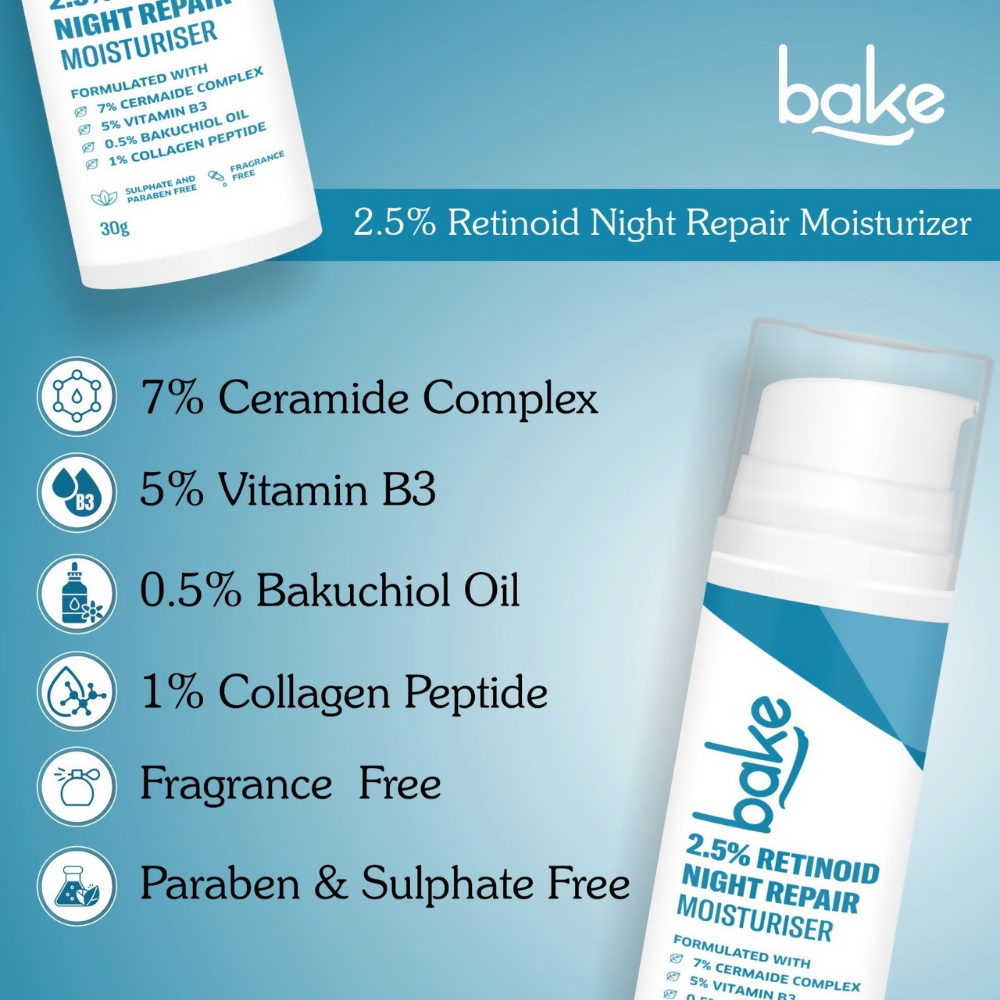 Bake 2.5% Retinoid Night Cream Bakuchiol Oil | Swadesiicart