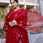 The52 Red Beautiful Embroidered Chanderi Fabric Flared Kurta, Pant and Dupatta Set - Swadesiicart