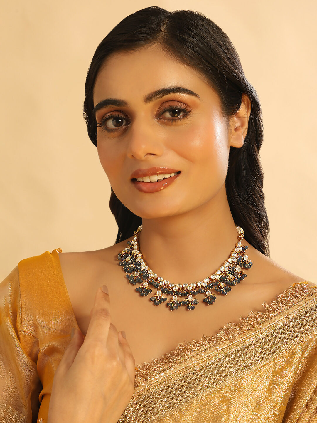 Nuyug 22K Gold Plated Azure Dusk Kundan Necklace | Swadesiicart