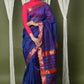 Very Much Indian Handloom Cotton Silk Maheshwari Saree With Sleek Golden Border - Dark Blue | Swadesiicart