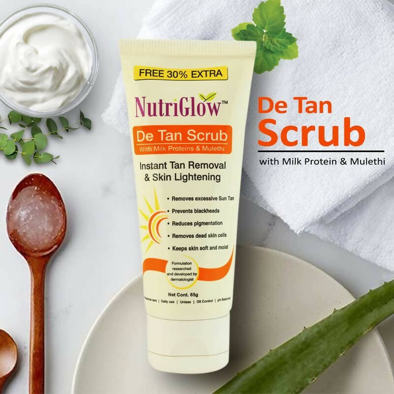 NutriGlow De Tan Scrub With Milk Protein & Mulethi - Swadesiicart