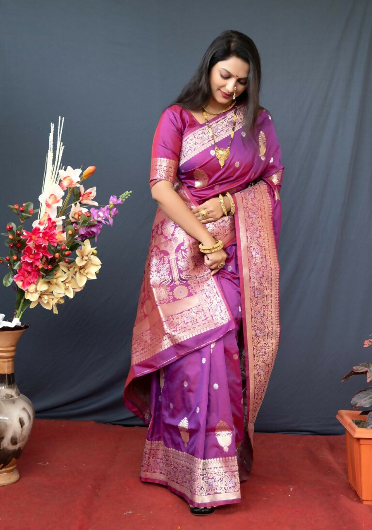 Jyoti Fashion Women's Purple Paithani Silk Zari Woven Saree with Blouse | Swadesiicart