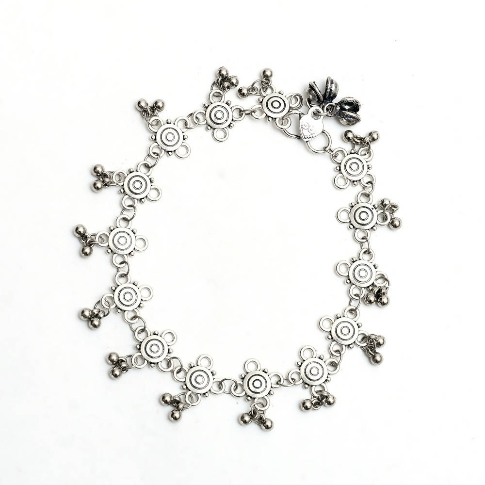 Mominos Fashion Kamal Johar Oxidised Silver Adjustable Anklets | Swadesiicart