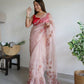 Vamsee Mudra Peach Organza Saree - Swadesiicart