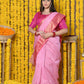 Very Much Indian Rajsi - Handloom Ari Checks Cotton Silk Saree With Golden Border - Pink | Swadesiicart