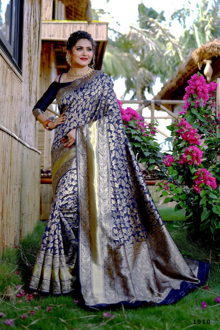 Partywear Designer Blue Banarasi Silk Fancy Saree - Starwalk | Swadesiicart